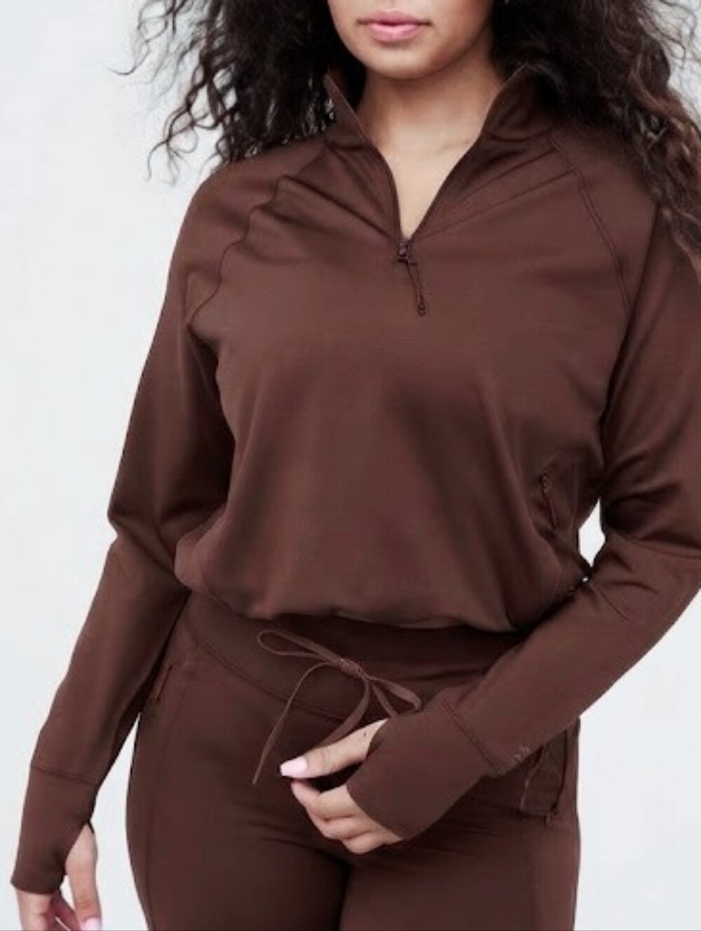 Aerie OFFLINE Warm-Up Brown Quarter-Zip Pullover Top Size Small
